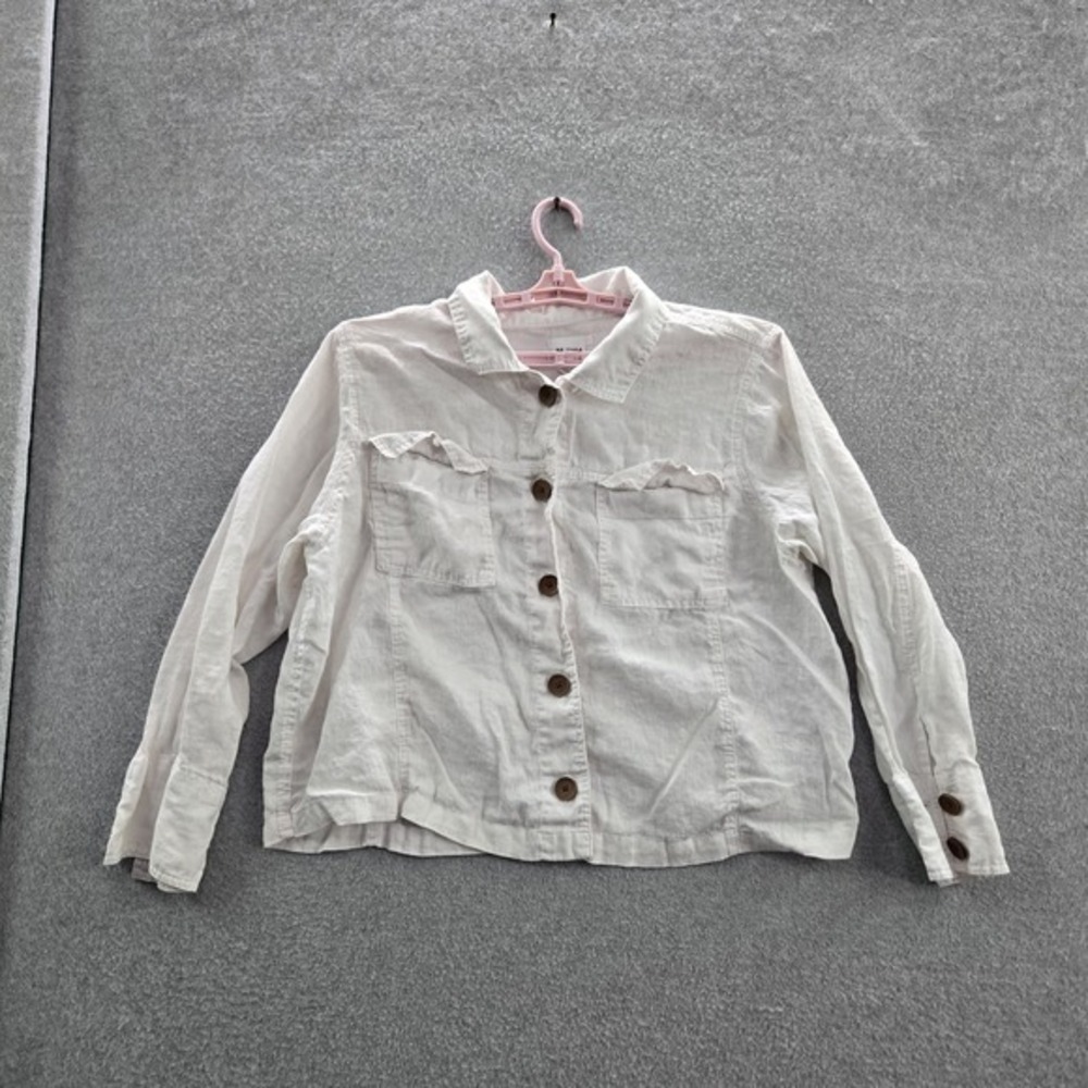 Nicole Miller Women Jacket 2X White Linen Collared Button Front Lightweight